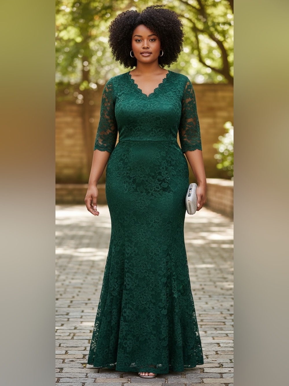 MIUSOL Emerald Green Lace Mermaid Maxi Dress XL